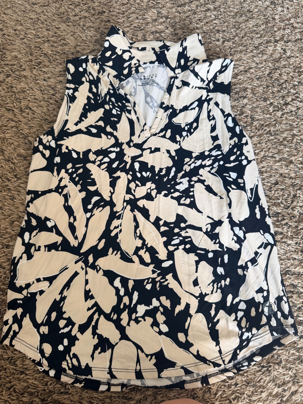 Tribal sport Black and Cream Abstract Print Top